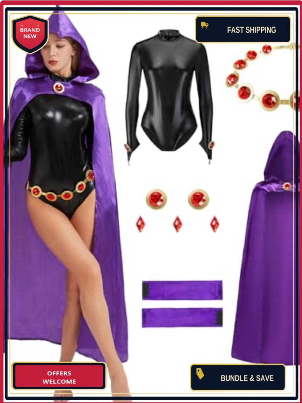 Purple Cape Black Jumpsuit Cosplay Costume Halloween